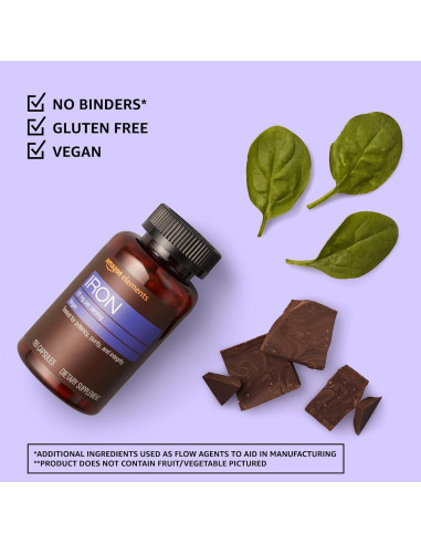 Cápsulas de Hierro Amazon Elements 18mg Veganas 195 Unidades