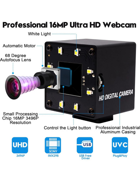 Cámara USB 16MP IFWATER Autofocus 68 Ultra HD Plug&Play