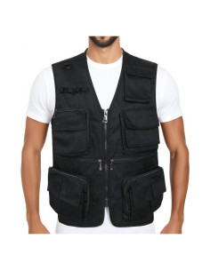 Chaleco de Pesca para Hombre Grande Negro con 15 Bolsillos