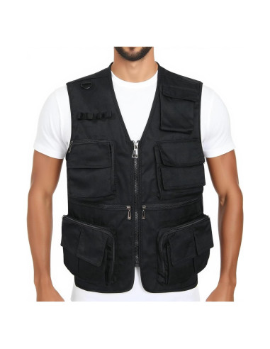Chaleco de Pesca para Hombre Grande Negro con 15 Bolsillos