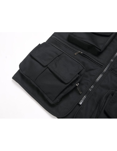 Chaleco de Pesca para Hombre Grande Negro con 15 Bolsillos