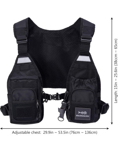 Chaleco de Pesca BASSDASH FV08 Ultra Ligero Unisex con 10 Bolsillos