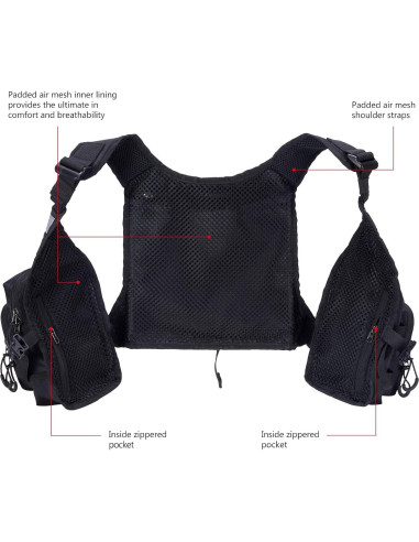Chaleco de Pesca BASSDASH FV08 Ultra Ligero Unisex con 10 Bolsillos