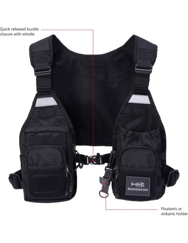 Chaleco de Pesca BASSDASH FV08 Ultra Ligero Unisex con 10 Bolsillos