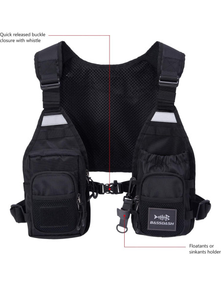 Chaleco de Pesca BASSDASH FV08 Ultra Ligero Unisex con 10 Bolsillos