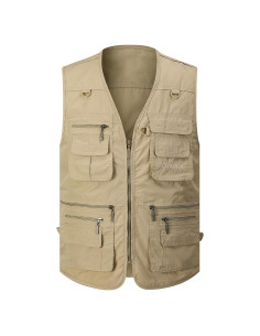 Chaleco de Pesca Gihuo para Hombre Caqui Ligero con Bolsillos
