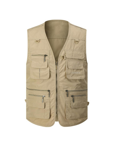 Chaleco de Pesca Gihuo para Hombre Caqui Ligero con Bolsillos