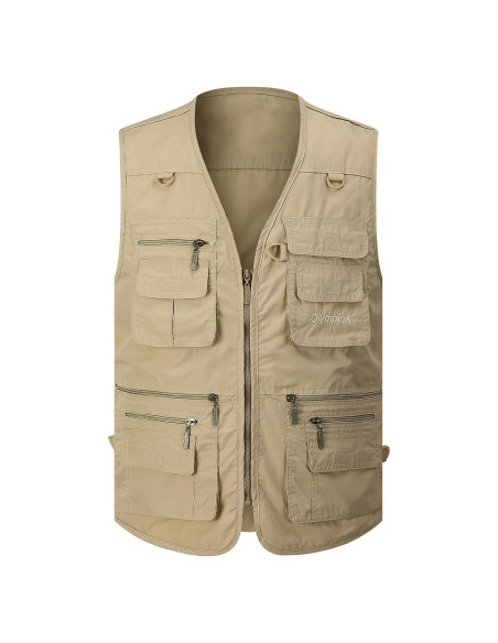 Chaleco de Pesca Gihuo para Hombre Caqui Ligero con Bolsillos