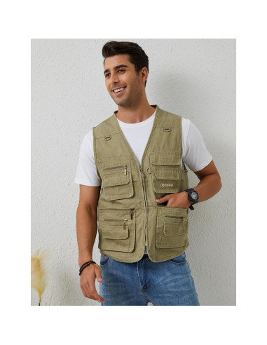 Chaleco de Pesca Gihuo para Hombres con 16 Bolsillos Beige