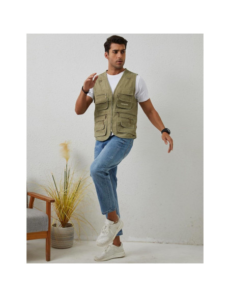 Chaleco de Pesca Gihuo para Hombres con 16 Bolsillos Beige