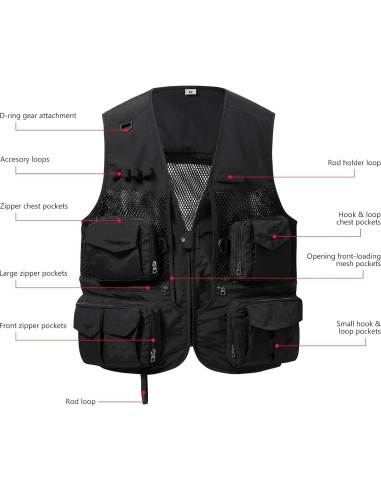 Chaleco de Pesca Unisex Bassdash con Múltiples Bolsillos