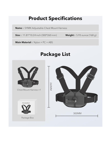 Arnés de Montaje en el Pecho SYMIK Ajustable para GoPro y DJI