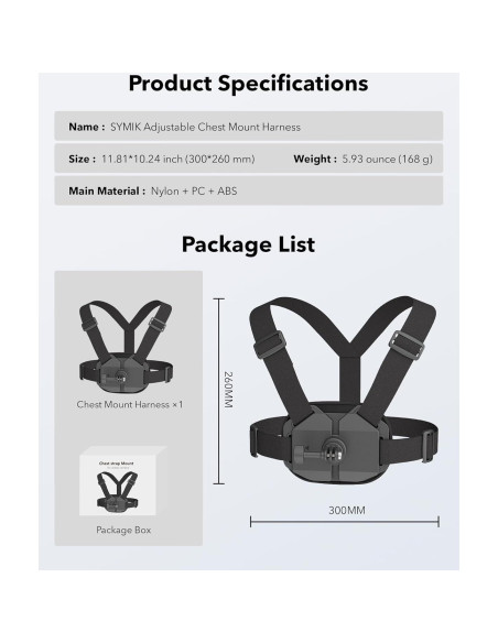 Arnés de Montaje en el Pecho SYMIK Ajustable para GoPro y DJI