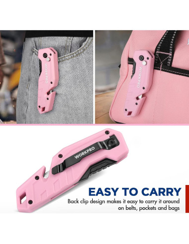 Cuchillo Utilitario Plegable WORKPRO Rosa con 10 Cuchillas