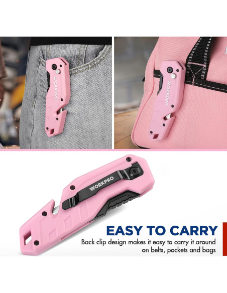 Cuchillo Utilitario Plegable WORKPRO Rosa con 10 Cuchillas Cuchillo Utilitario Plegable WORKPRO Rosa con 10 Cuchillas