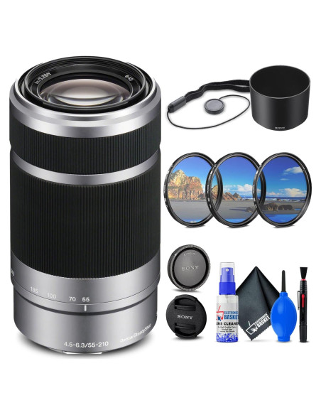 Lente Sony E 55-210mm f/4.5-6.3 OSS Plata + Kit de Filtros