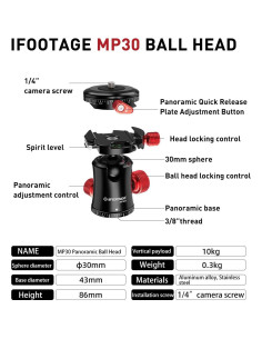 Cabezal de bola IFOOTAGE MP30 360 metal con liberación rápida 2