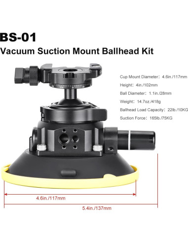 Soporte de Ventosa SUNWAYFOTO BS-01 para Cámara DSLR y GoPro