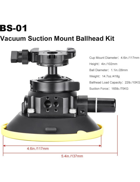 Soporte de Ventosa SUNWAYFOTO BS-01 para Cámara DSLR y GoPro