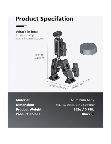 Soporte de Abrazadera ROZOER para Starlink Mini - 360 Ajustable