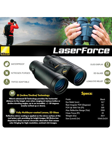 Binoculares de Rango Nikon LaserForce 10x42 Impermeables