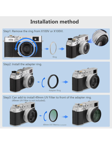 Anillo Adaptador de Filtro UV 49mm Haoge para Fujifilm X100VI/X100V