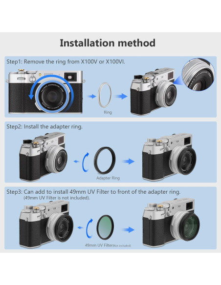 Anillo Adaptador de Filtro UV 49mm Haoge para Fujifilm X100VI/X100V
