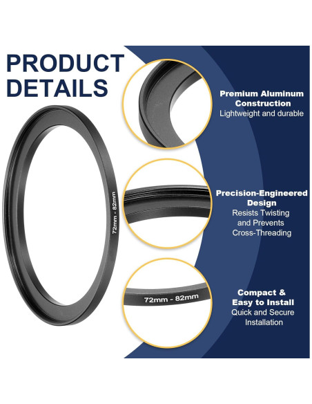 Adaptador de Anillo de Paso PATIKIL 72mm a 82mm Negro