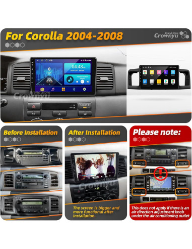 Radio Android 12 CROWNYU para Toyota Corolla 2004-2008 9"