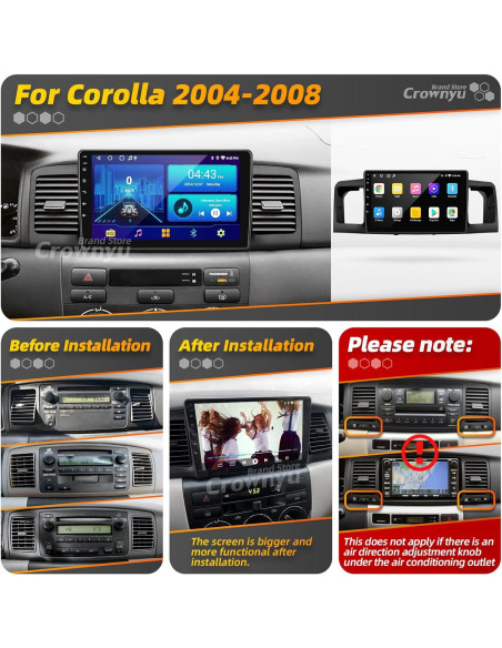 Radio Android 12 CROWNYU para Toyota Corolla 2004-2008 9"