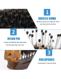 Cepillo de Pelo Plegable Ancable para Viaje - Cerdas de Jabalí y Nylon 2