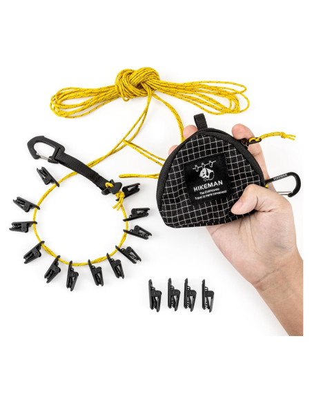 Línea de Ropa Portátil HIKEMAN 7m Ajustable con 16 Pinzas