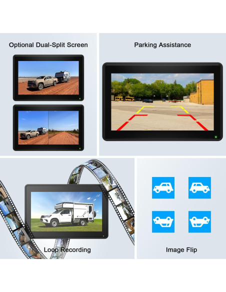 Cámara de Respaldo Solar Fookoo 7" Inalámbrica HD 1080P