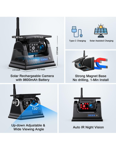 Cámara de Respaldo Solar Fookoo 7" Inalámbrica HD 1080P