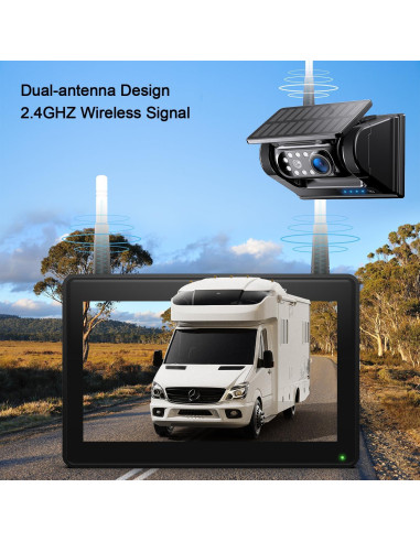 Cámara de Respaldo Solar Fookoo 7" Inalámbrica HD 1080P