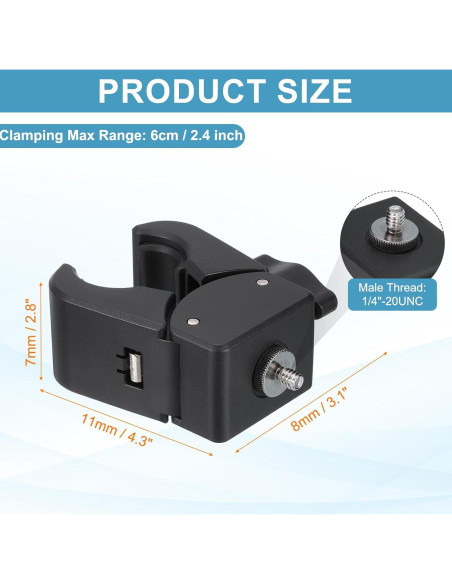 Abrazadera de Resorte PATIKIL 1/4" Macho Metal Negro 6 cm