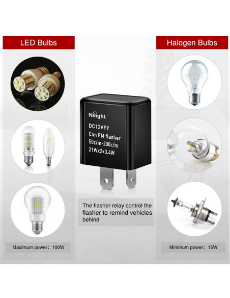 Relé Intermitente Electrónico Nilight 2 Pines 12V Ajustable