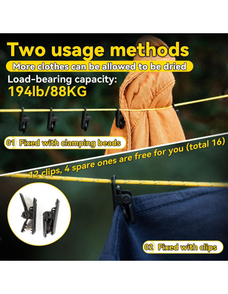 Línea de Ropa Portátil HIKEMAN 7m Ajustable con 16 Pinzas