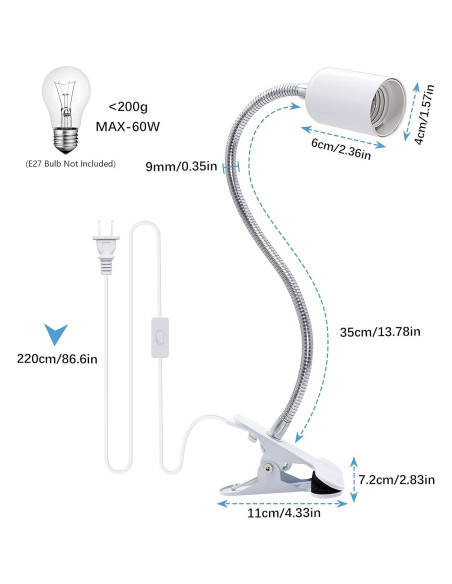 Portalámparas de Clip FEYAIM 2PCS Flexibles Luz Nocturna