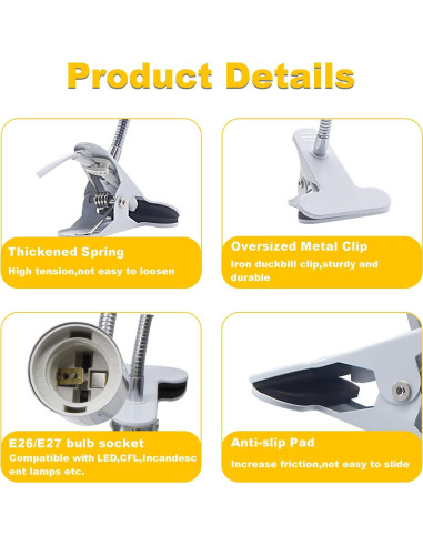 Portalámparas de Clip FEYAIM 2PCS Flexibles Luz Nocturna