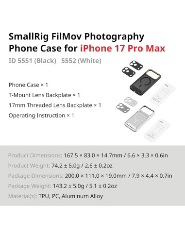 Funda FilMov SmallRig para iPhone 17 Pro Max, Negro, 5551