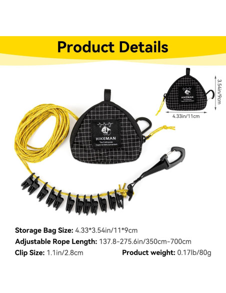 Línea de Ropa Portátil HIKEMAN 7m Ajustable con 16 Pinzas