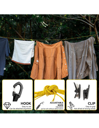 Línea de Ropa Portátil HIKEMAN 7m Ajustable con 16 Pinzas