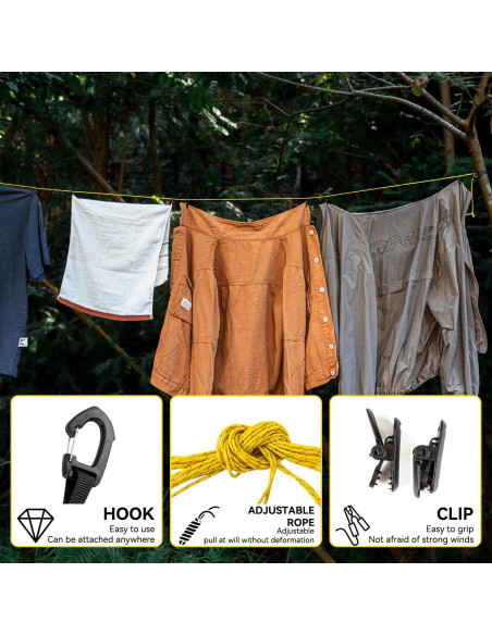 Línea de Ropa Portátil HIKEMAN 7m Ajustable con 16 Pinzas