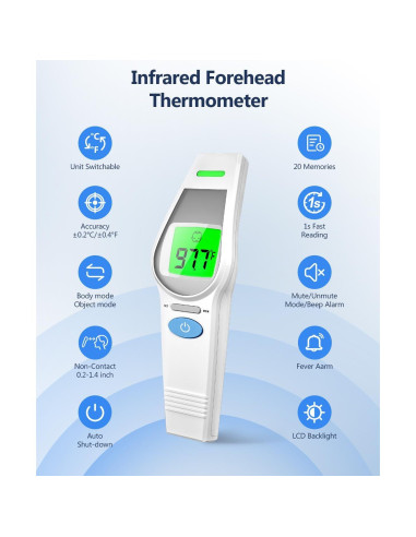 Termómetro Digital Infrarrojo HealthTree 2 en 1 Sin Contacto