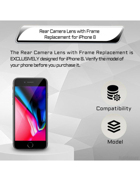 Cristal de Lente de Cámara para iPhone 8 con Marco y Herramientas