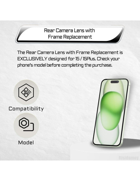 Cristal de Lente de Cámara para iPhone 15 Plus con Marco y Herramientas