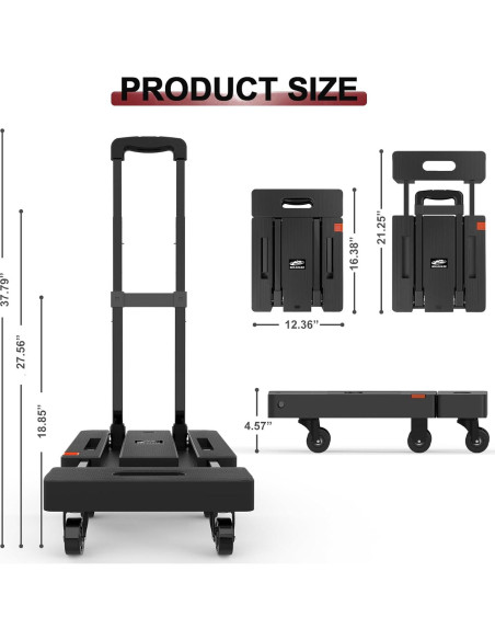 Carro de Mano Plegable SOLEJAZZ 500 lbs Negro Portátil