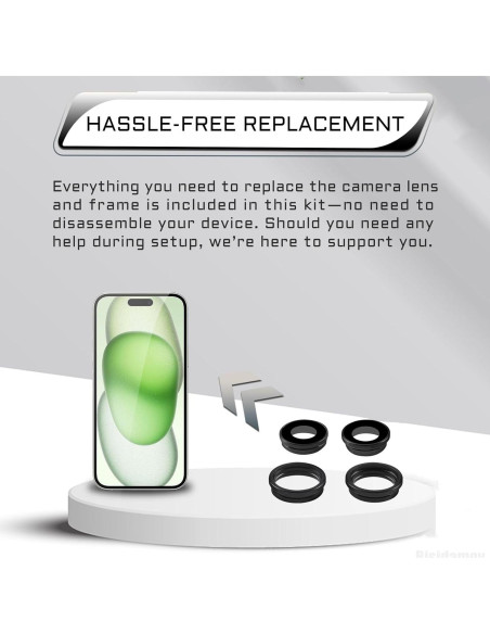 Cristal de Lente de Cámara para iPhone 15 Plus con Marco y Herramientas