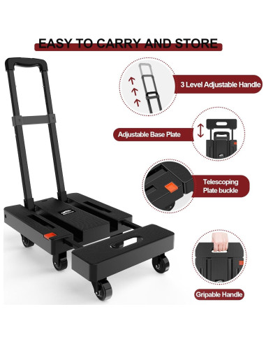 Carro de Mano Plegable SOLEJAZZ 500 lbs Negro Portátil